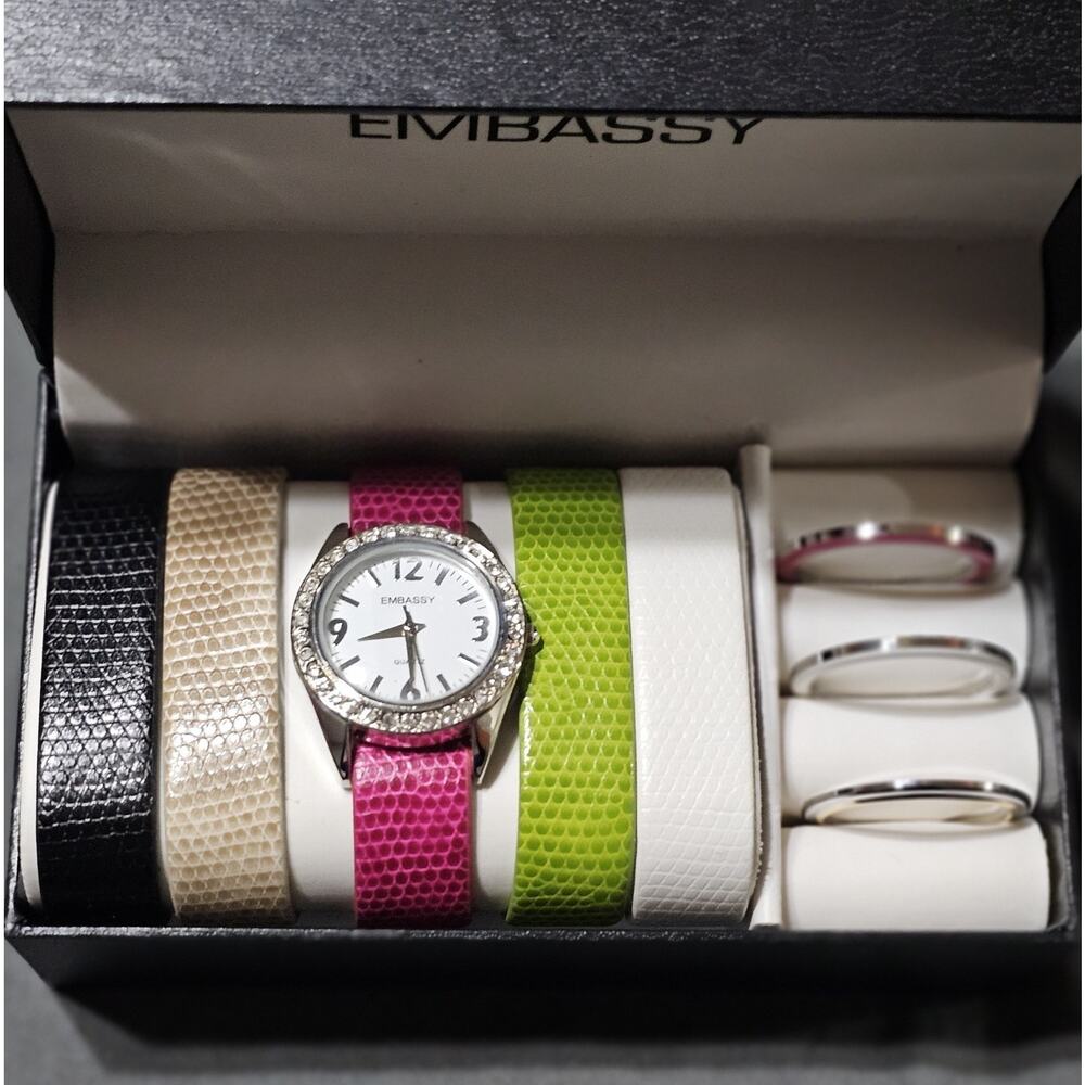 Embassy By Gruen Watch With Diamond Bezel Interchangeable Gift Set